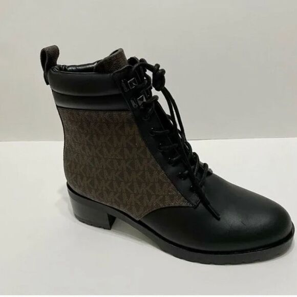 Michael Kors Riding Boots- halsey combat boots ankle lace up black leather - Picture 7 of 7